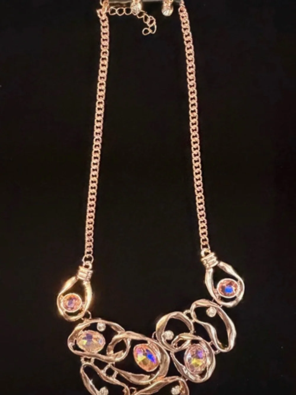 Gold-Tone Statement Necklace with Iridescent Crystal Accents
